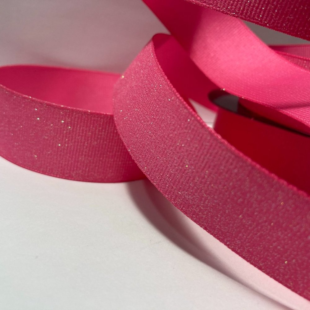 10 Rolls Pink Ribbed Glitter Ribbon 7/8" - Picture 7 of 15